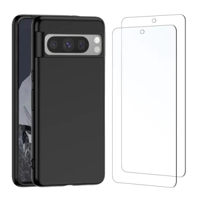 Afbeelding van NEW&#039;C Hoesje voor Google Pixel 8 Pro Ultradunne zwarte siliconen en 2x Screen Protector Gehard Glass Schermbeschermer