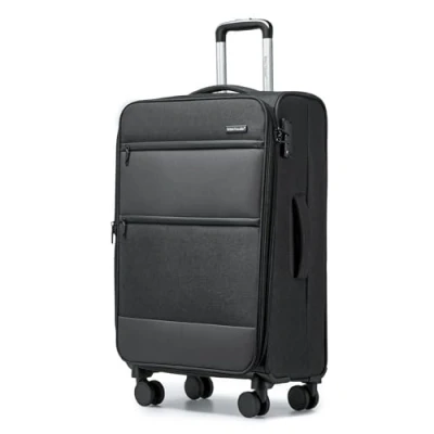 Afbeelding van British Traveller 70x43x25cm Uitbreidbare Koffer met Harde Schaal, Trolleykoffer, Cabine 4 Draaibare Wielen en TSA slot,Zwart