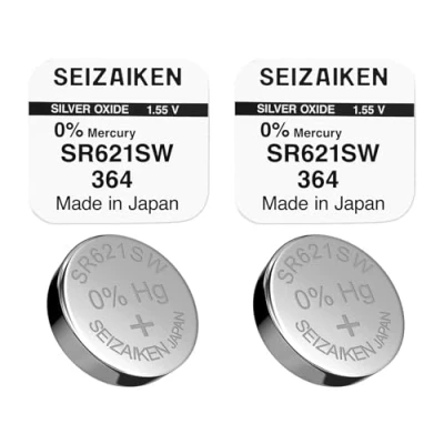 Afbeelding van SEIZAIKEN 364 SR621SW, 2 stuks knoopcelbatterijen, 1,55 V, zilveroxide, 0% kwik, 100% gemaakt in Japan