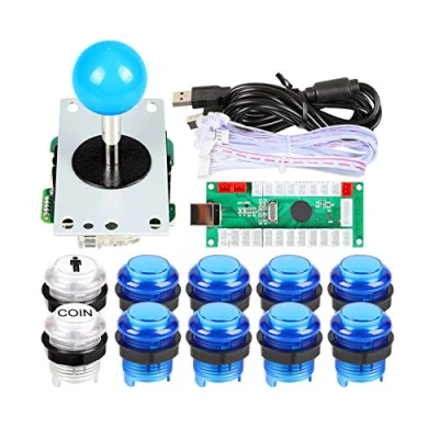 Afbeelding van EG STARTS 1 Arcade USB encoder voor pc games, blauwe stick controller + 10 x led verlichte toetsen Joystick Kit DIY onderdelen Mame Raspberry Pi