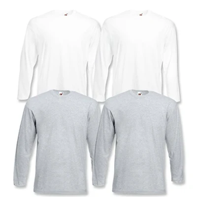 Afbeelding van Fruit of the Loom T shirt, met lange mouwen, M/L/XL/XXL, 4 stuks, verschillende kleurensets verkrijgbaar, 2weiss2grau, XL
