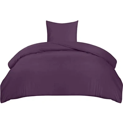 Afbeelding van Utopia Bedding Dekbedovertrek Set Zachte Microvezel 135x200cm met Kussensloop 80x80cm Beddengoed Paars