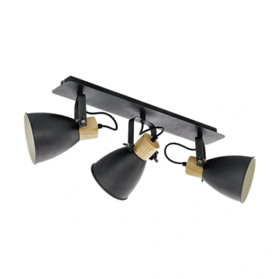 Afbeelding van EGLO Coswarth plafondlamp, 3 lichts vintage plafondspot, industriële plafond lamp van staal en hout, antraciet, crème wit, natuurlijke kleurenel, spots met E27 fitting, FSC gecertificeerd