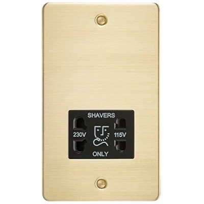 Afbeelding van Knightsbridge FP8900BB geborsteld messing FPAV8900BB platte plaat 115V/230 V Dual Voltage scheerapparaat Socket Zwart Insert, 230