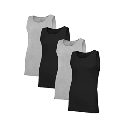 Afbeelding van Fruit of the Loom Heren onderhemd (Pack van 4), Regular Tank 4 Pack Zwart/Grijs, M