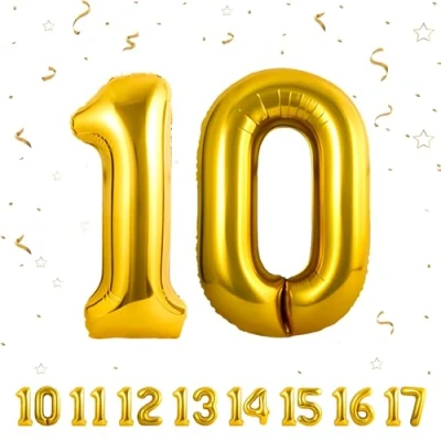 Afbeelding van Verjaardagsballonnen 10 jaar goud cm verjaardagsdecoratie van een man vrouw opblaasbare cijferballon in beige folie