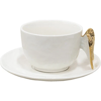 Afbeelding van Clayre &amp; Eef Kop en schotel 175 ml Wit Keramiek Vleugels Servies