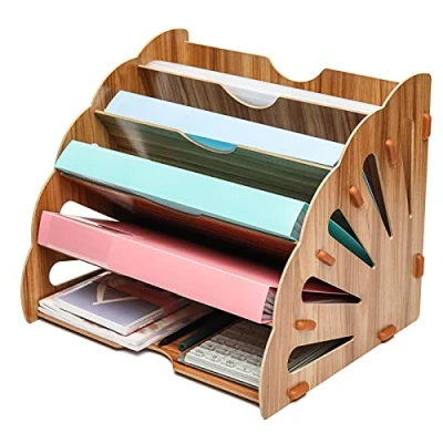 Afbeelding van EXERZ Houten Bestandsorganizer, 5 laags Bureau Organizer Documenthouder &amp; Kantooropslag, en Kantoorbenodigdheden Multifunctioneel Duurzaam