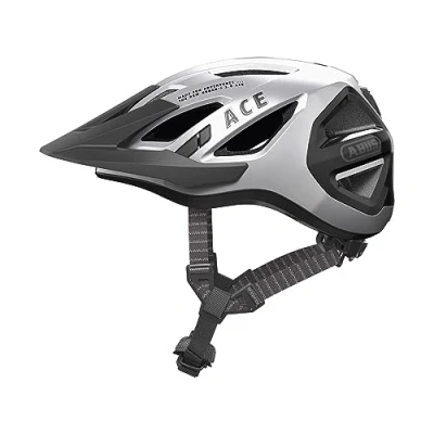 Afbeelding van ABUS Urban I 3.0 ACE stadshelm, sportieve fietshelm met led achterlicht, verlengd vizier en magneetsluiting, voor dames heren, zilver, maat S