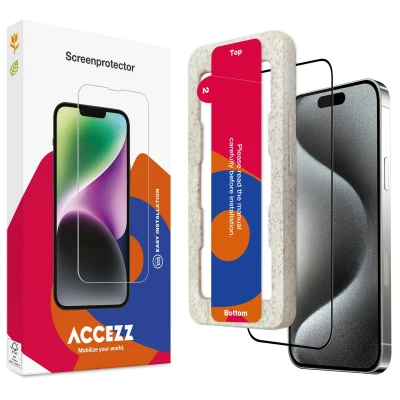 Afbeelding van screenprotector Apple iPhone 15 Pro Max: Accezz Gehard glas Full Cover met bio applicator