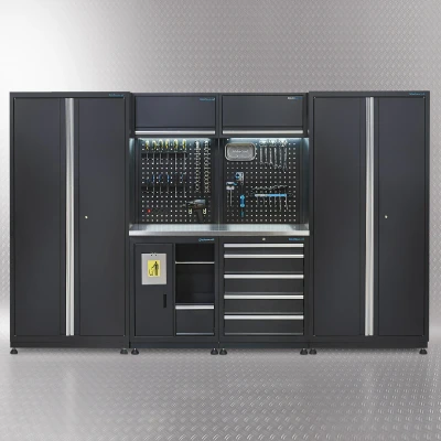 Afbeelding van Datona Werkplaatsinrichting PREMIUM Met RVS Werkblad 315 Cm Breed (316 x 48 200 cm) Zwart