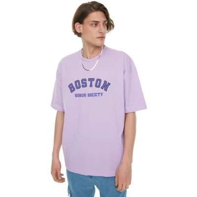 Afbeelding van Trendyol Oversize/Wijd Gesneden T Shirt Met Ronde Hals, Korte Mouwen En Stadsprint 1 Katoenen Tmnss21Ts1217