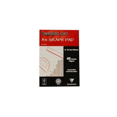 Afbeelding van Clairefontaine Ref XPG3Z Technik Art Graph pad, A4 210 x 297mm, 2/10/20mm Blauw bedrukt rasterpatroon, 40 vellen per geschikt om te kopiëren &amp; Wit