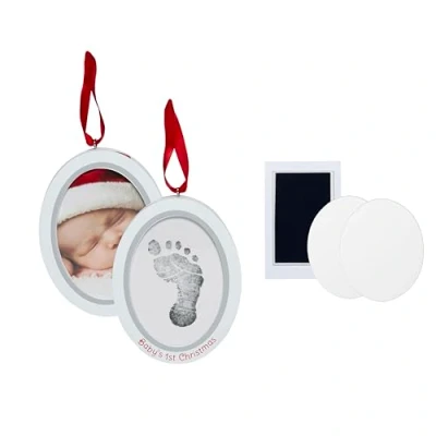 Afbeelding van Pearhead Babyprints Pasgeboren Baby Handafdruk of Voetafdruk Dubbelzijdig Foto Ornament met Clean Touch Ink Pad, Rood (50016)