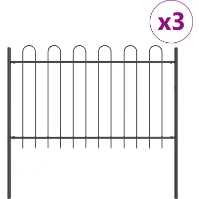 Afbeelding van vidaXL Tuinhek Set van 3 Grijs Metaal Medium Duurzaam Metalen Hek