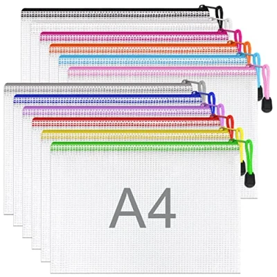 Afbeelding van Umriox 12 stuks documententas A4, kleure waterdichte met ritssluiting, bestand tassen kunststof voor Kantoor, documenten, papier, Pennenzak, cosmetica, reizen…