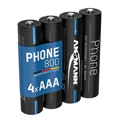 Afbeelding van ANSMANN Telefoonaccu AAA 800 mAh NiMH 1,2 V oplaadbare potloodbatterijen voor DECT Phone met geringe zelfontlading, ideaal draadloze telefoons en babyfoons (4 stuks)