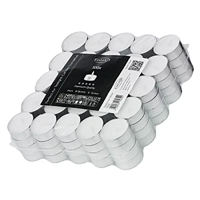 Afbeelding van EDZARD 100 stuks theelichtjes wit, premium was, aluminium cup, diameter 39 mm, zonder geur, brandduur 4 uur
