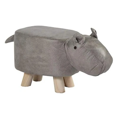 Afbeelding van colourliving kinderkruk hout dierenkruk nijlpaard kruk gewatteerd zitkruk Hippo (grijs)