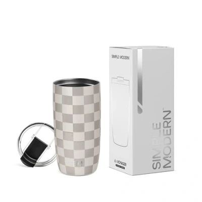 Afbeelding van Simple Modern Reiskoffiemok met klapdeksel Herbruikbare geïsoleerde roestvrijstalen cold brew ijskoffie thermoskan Geschenken voor vrouwen, mannen, hem haar, Voyager Collectie, 16 oz Checkmate
