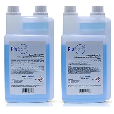 Afbeelding van Piebert®, 2 x melkschuimreiniger voor koffieautomaten, 1000 ml reinigingsconcentraat speciale reiniger slagroomdispensers en melkschuimer alkalisch universeel inzetbaar Made in Germany