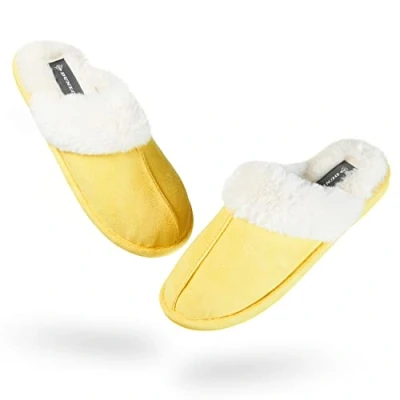 Afbeelding van DUNLOP Damespantoffels met traagschuim, pluizige bontvoering, antislip instapschoenen, Geel, 40 EU