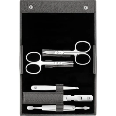Afbeelding van ZWILLING Manicureset (5 delig, nagelverzorging en pedicure met echt lederen etui nagelschaar nagelriemschaar), gepolijst roestvrij staal, antraciet