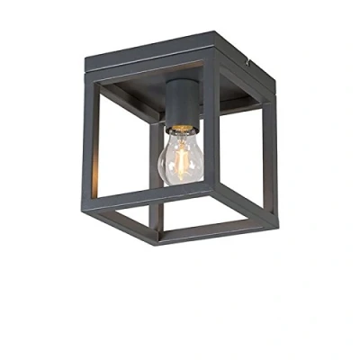 Afbeelding van QAZQA Industriële plafondlamp donkergrijs Cage