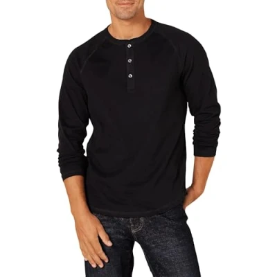 Afbeelding van Amazon Essentials Men&#039;s Henley shirt met lange mouwen en slanke pasvorm, Zwart, XXL