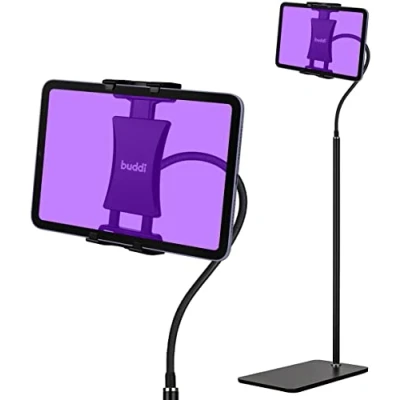 Afbeelding van Buddi Tab Houder met Zwanenhals voor Telefoon, Tablet en iPad Klem Bed/Bank/Horeca/School Vloerstandaard Lessenaar Statief Smartphone Arm Flexibel Verstelbaar