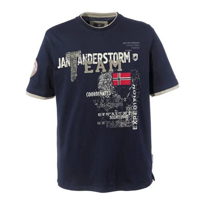 Afbeelding van Jan Vanderstorm oversized fit T shirt Plus Size Solve met printopdruk donkerblauw