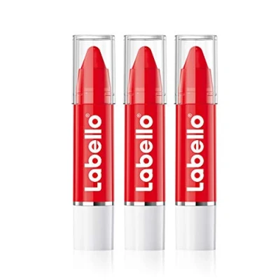 Afbeelding van Labello Lips2Kß Color Lip Balm Poppy Red in verpakking van 3 (3 x g), lippenverzorging met intense kleur, lippenstift echte verzorging, rood