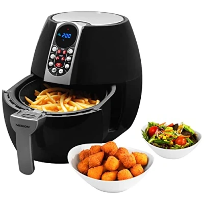 Afbeelding van MEDION friteuse, ca. 1500 watt, digitaal bedieningspaneel, totale inhoud 4 liter, olievrij frituren, 30 min timer, oververhittingsbeveiliging, MD17320 zwart