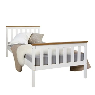 Afbeelding van Homestyle4u 1842, houten bed 90x200 cm wit jeugdbed gastenbed met lattenbodem massief grenen hout
