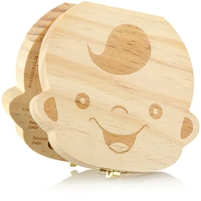 Afbeelding van COM FOUR® melktandendoos, tandendoos voor melktanden en het eerste haar, houten tandendoos, melktandendoos jongens, tandenfeedoos (1 stuk jongen)