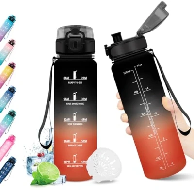 Afbeelding van KollyKolla drinkfles voor kinderen, 500 ml, motiverende met tijdweergave, BPA vrij, lekvrij, 1 klik open, meisjes, fiets, school, camping