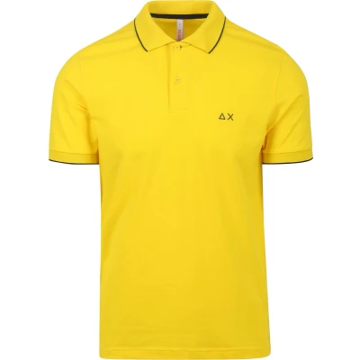 Afbeelding van Sun68 Poloshirt Small Stripe Collar Geel maat XL heren met Modern fit Pasvorm Stretch