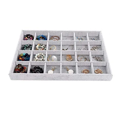 Afbeelding van Emibele Sieraden Organizer, 24 Grids Ketting Hanger Organizer Horloge Opslag Ringen Oorbellen Armband Tray Showcase Display Fluwelen Stapelbare Grijs