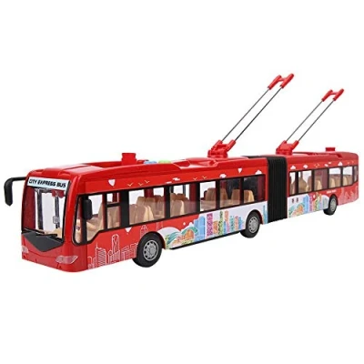Afbeelding van Kinderspeelgoedbus Terugtrekkingsbus Inertie Verkeersmodel speelgoed Elektronische stadsbus met geluid en licht Educatief voor kinderen