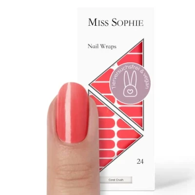 Afbeelding van Miss Sophie Nagelfolie &quot;Coral Crush&quot;, Eenkleurig, Rood, Nail Wraps 24 ultradunne zelfklevende duurzame nagelfolies