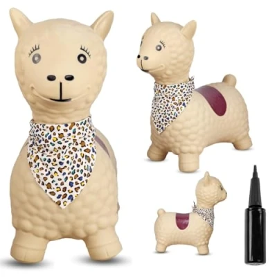 Afbeelding van Springdier met pomp 1+, springpaard, springhond, max 50kg vanaf 1 jaar, verschillende dieren en kleuren (Beige Alpaca Bandana)