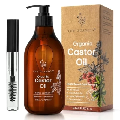 Afbeelding van The Oganics Castor oil, 500ml with Mascara Kit, 100% pure natural and cold pressed. Promotes hair growth, eyebrows, eyelashes beard Nourishes protects skin, nails Anti aging Vegan not tested on animals