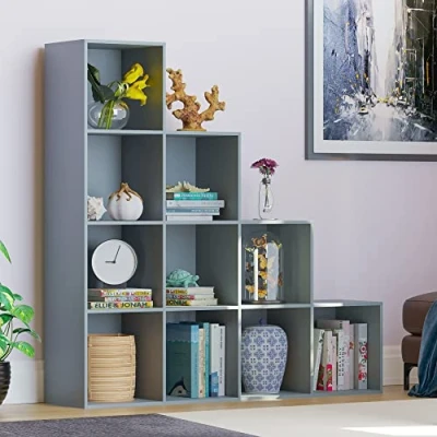 Afbeelding van Vida Designs Durham Trap Boekenkast Planken Opslag Organizer Woonkamer Meubels (10 Kubus, Grijs)