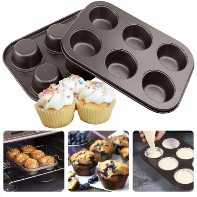 Afbeelding van Cheqo® Cupcakevorm Muffinbakvorm Muffinvorm Muffin Bakvorm Set 2 stuks 26,5x18,5x3cm Koolstofstaal Non Stick Krasvast 12 Cupcakevormpjes