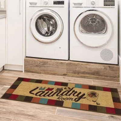 Afbeelding van Ottomanson Wasruimtetapijt met geruite rand antislip rubberback 2 x 5 wasloper, tapijt voor wasruimte, badkamer, 20 59 cm, meerkleurig