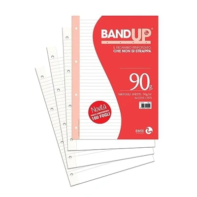 Afbeelding van BM BeMore Bandup 0122254 Reservellen, A4 met versterkte band, liniatuur 1R, gelinieerd, zonder rand, voordeelverpakking 160 vellen, papier 90g/m²
