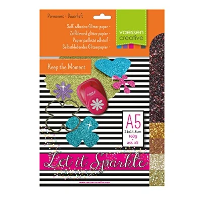 Afbeelding van Vaessen Creative Zelfklevend Glitterpapier 160g A5 formaat 5 Vellen Goud/Bruin