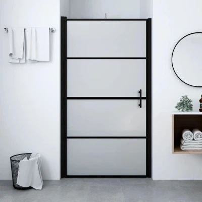 Afbeelding van Douchedeur mat 91x195 cm gehard glas zwart