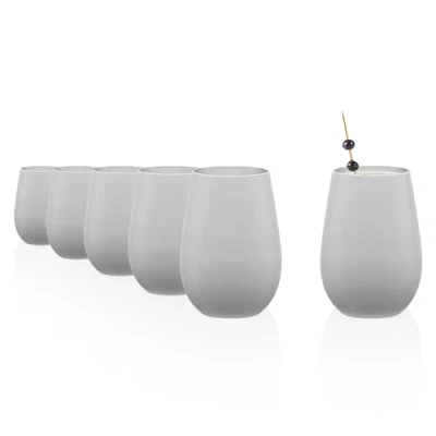 Afbeelding van Stölzle Lausitz ELEMENTS glazen 465 ml, wit en zilver, set van 6, vaatwasmachinebestendig, hoge schokbestendigheid, universele als waterglazen, sapglazen, whiskyglazen