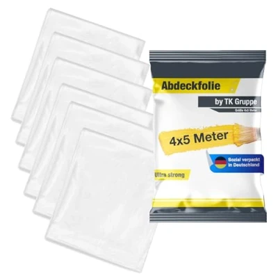 Afbeelding van PlaneEasy.® 6x afdekfolie 4 x 5 m schilderzeil 160 m² dekzeil extra sterk &amp; transparant bouwfolie schildersvlies behang schildersafdekzeil voor renovatie en verhuizing (selectie van